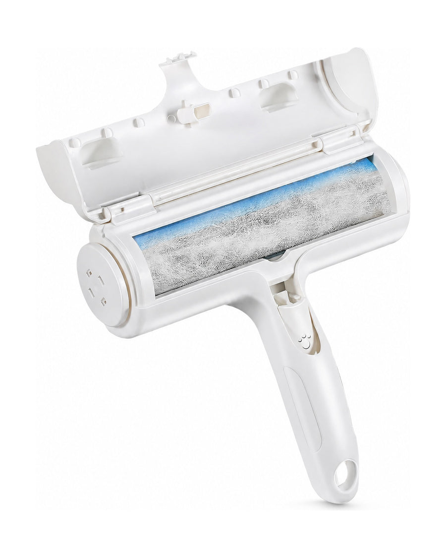 RevoFur reusable pet hair remover roller with the lid open, on a white background
